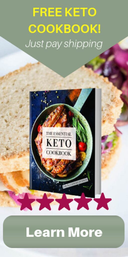 The physical version of the Essential Keto Cookbook with 100+ Keto recipes including breakfast, appetizers, entrees, desserts, drinks, and snacks