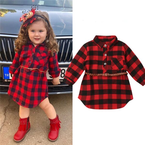 0-5T Christmas Toddler Newborn Kids Baby Girls Dress Red Plaid Cotton Princess Party Long Sleeve Dress Clothes Girl Winter Dress