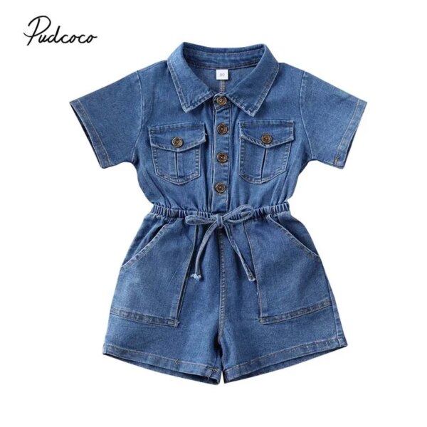 2020 Baby Summer Clothing Toddler Kid Baby Girl Romper Short Jumpsuit Solid Blue Denim Outfit One-Piece