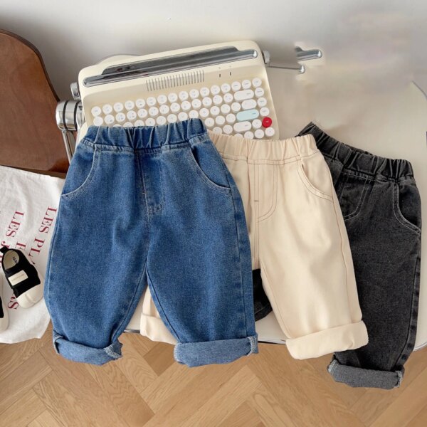 2024 new Baby Pants Solid Kids Jeans Casual  Boys Denim Pants Soft Girls Fashion Trousers Children Denim Blue Pants