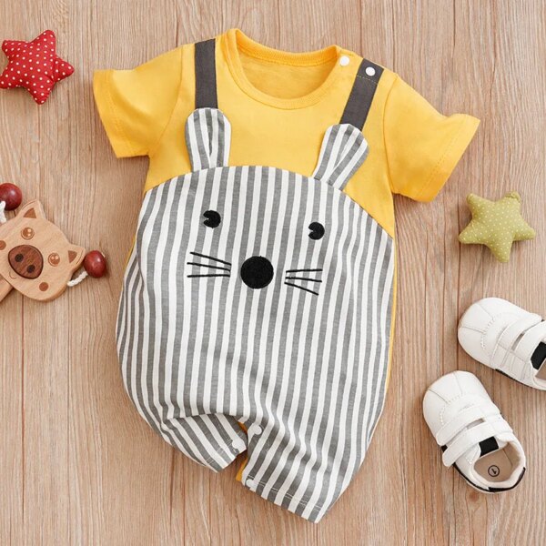 0-18 Baby Jumpsuit Cute Cartoon Mouse Print Cotton Comfortable And Soft Boy And Girl Summer Short Sleeved Newborn Clothes