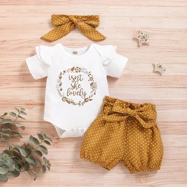 0-18 Month Newborn Baby Girls Clothes Romper Dot Pant with Elastic Waistband Infant Headband with Bow Knot 3PCS Cute Casual Set