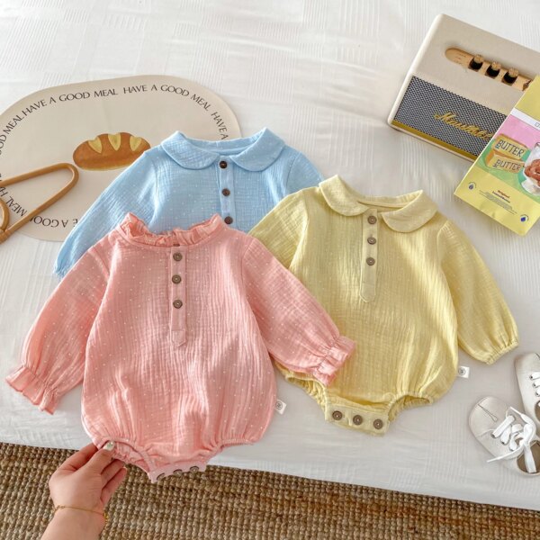 0-2 Years Old Baby Romper Autumn Newborn Baby Girls Jumpsuit  Cotton Plain Infant Long Sleeved Bodysuit