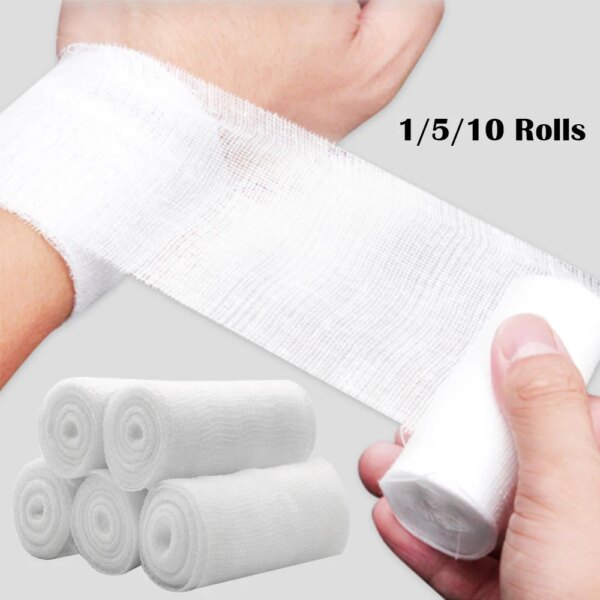 1/5/10 Rolls Absorbent Gauze Cotton Bandage Roll Wound Hemostasis Wrapping Dressing Fixation First Aid Bandage Roll