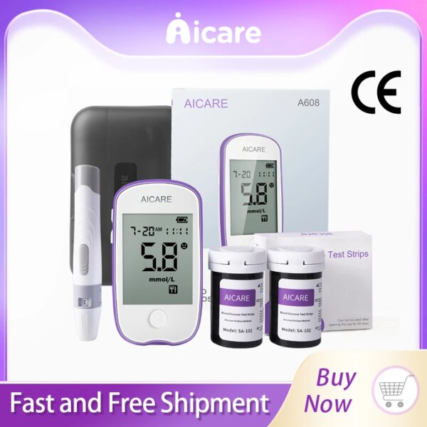 AICARE Blood Glucose Meter Glucometer Diabetes 50/100 Test Strips Lancets Blood Sugar Meter Monitor Medical Devices Tester