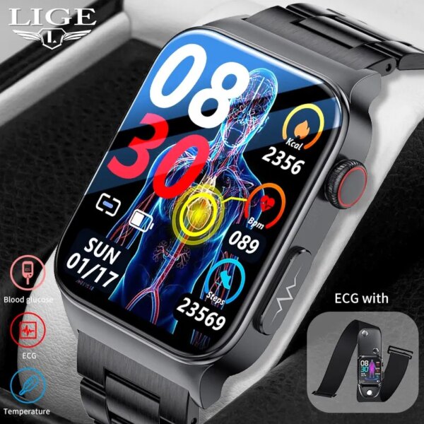 2024 New Blood Glucose Monitor Health Smart Watch Men ECG+PPG Blood Pressure Measurement IP68 Waterproof Sport SmartWatch Men