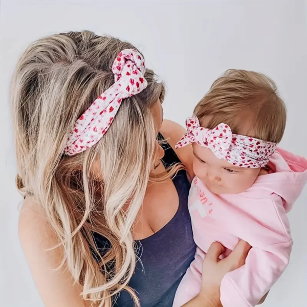 2Pcs/Lot Mother And Baby Headband Cute Handcraft Bow Hairband Parent-child Digital Printing Hair Accessories Elastic Headwear