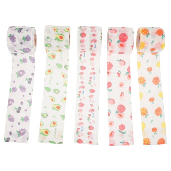 5 Rolls Self-adhesive Bandage/cute Fruit/sports Bandage/5cm Wide Dog Wound Care Coloured Tape Pet Cat Supplies Paw Finger