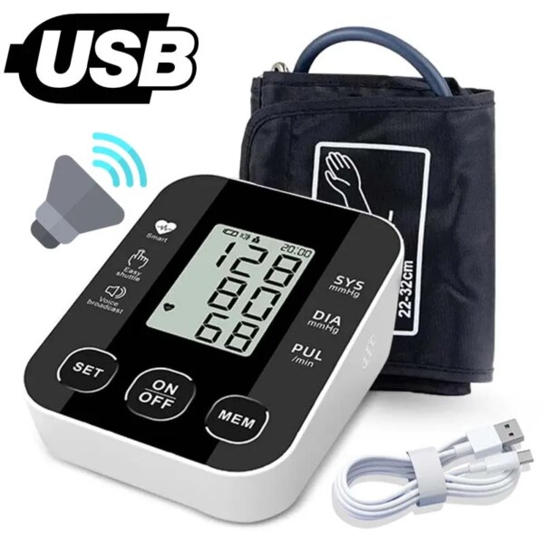 English Voice Digital Upper Arm Tonometer Medical Blood Pressure Monitor Heart Rate Sphygmomanometer Tensiometers Meter Cuff