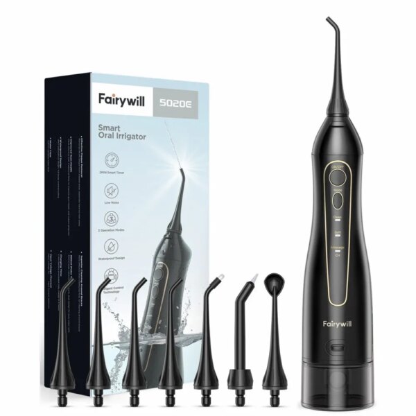 Fairywill Water Flossers Oral Irrigator Rechargeable Portable Dental 3 Modes Water Tank for Teeth 300ML Waterproof Teeth Cleaner