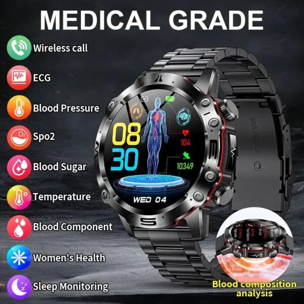 LIGE ECG Smartwatch Men AMOLED Screen Bluetooth Call Outdoor Sports Watches Temperature Monitoring Health Smart Watch For Man