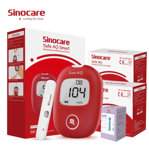 Sinocare Safe AQ Smart mg/dL mmol/L Blood Glucose Meter Diabetes Glucometer Kit &Test Strips Lancets painless Blood Sugar Tester