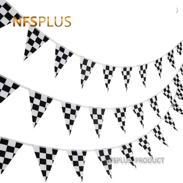 Triangle Checkered Hanging Flag Black and White Chequered Printed 38 Pieces F1 Sports Auto Racing Decorative Flags and Banners