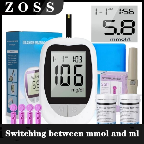 ZOSS Blood Glucose Meter Glucometer Kit Code Free Diabetes Test 50/100pcs Strips With Lancets Medical Blood Sugar  mg/mmol!