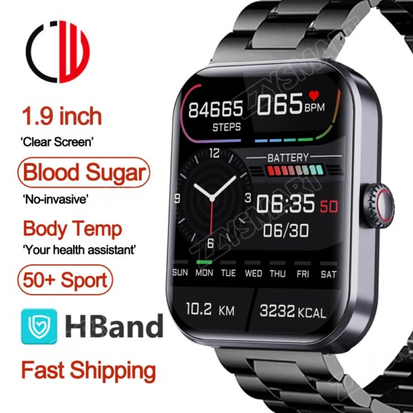 ZZYSMART F57L 2023 New Smart Watch Blood Glucose Sugar 1.9inch 50+ Sport Smartwatch Men Women 24 Hour Heart Rate Fitness Tracker