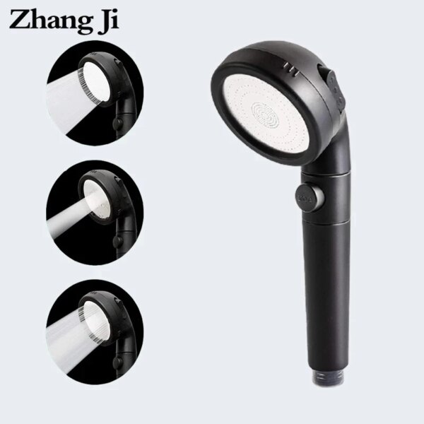 Zhangji Matte Black Filter Shower Head 3 Modes High Pressure Saving Water Mineral Balls Vitamin Shower Heads with Stop Buttoon