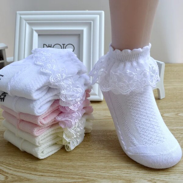 0-12Y Spring Summer Children Lace Socks Baby Girls Cotton Mesh Stockings Princess Short Dance Socks Kids Socks Ruffle Socks