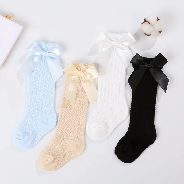 0-3 Years Baby Girls Socks Newborn Infant Toddler Kids Princess Cotton Mesh Bow Thigh High Long Socks Stockings