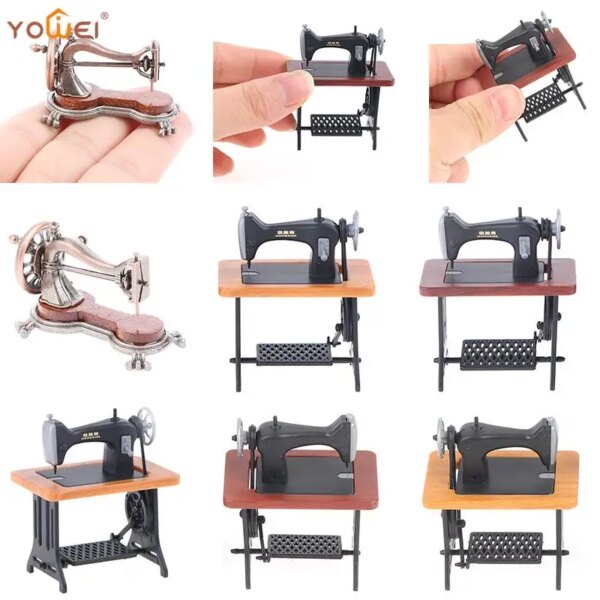 1:12 Dollhouse Miniature Furniture Retro Sewing Machine Vintage Knitting Tools Model Kids Doll House Home Decor Toy For Childs