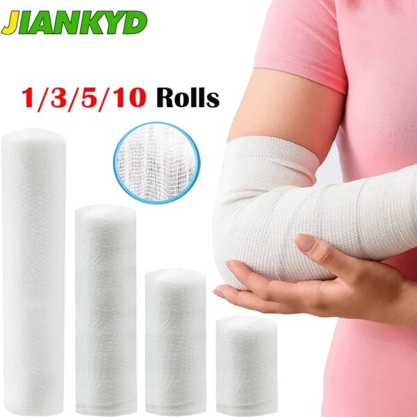 1/3/5/10 Rolls Gauze Bandage Roll with Tape -  Breathable White Gauze Wrap Used for First Aid Wound Care