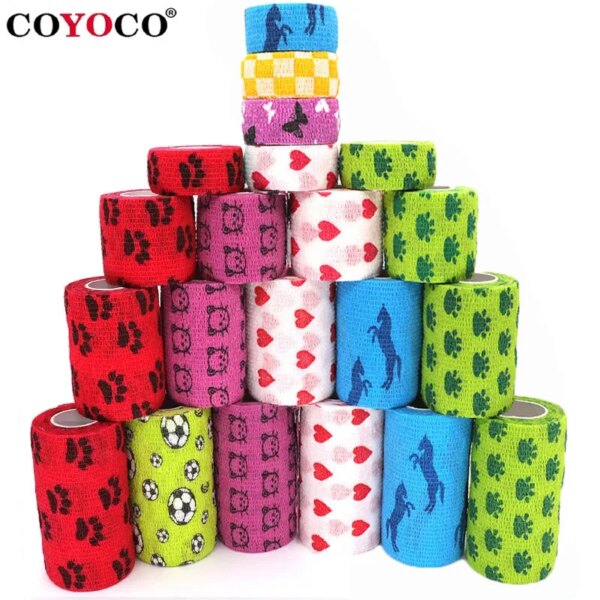 1 Pcs Printed Therapy Elastic Bandage Elastoplast 4.8m Sports Colorful Self Adhesive Wrap Tape for Finger Joint Knee Pet