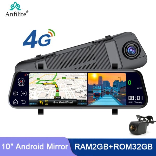 10 Inch Android 8.1 GPS Navigator 4G ADAS support rearview mirror camera 1080p Video Recorder Dual Lens Dashcam car monitor