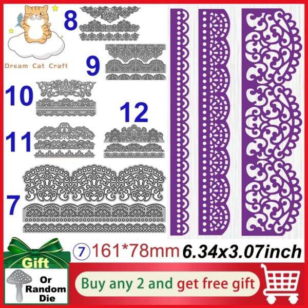 (24 Kinds) Lace Borders Card Edges Metal Craft Dies Cutting Diy Scrapbooking Paper Stencils Embossing Dies Textured Lace Frame