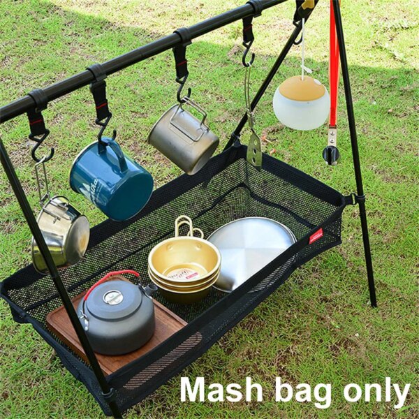 Picnic Under Table Storage Bag Desk Storage Box Tripod Mesh Basket Organizer for Camping Table Tripod Rack