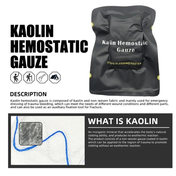 Tactical Kaolin Hemostatic Compressed Gauze Emergency Outdoor Binding Fixed IFAK Trauma Wound Dressing Bandage First Aid Kits