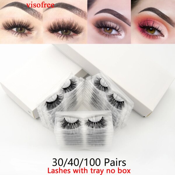 Visofree 30/40/100 Pairs 3D Mink Lashes With Tray No Box Handmade Full Strip Lashes Mink False Eyelashes Makeup eyelashes cilios