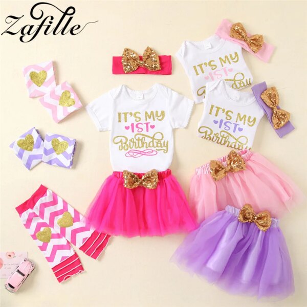 ZAFILLE It's My First Half Birthday Clothes For Babies Girls 4pcs Sweet Baby Girl Dress Set Baby Girl Second Birthday Outfits