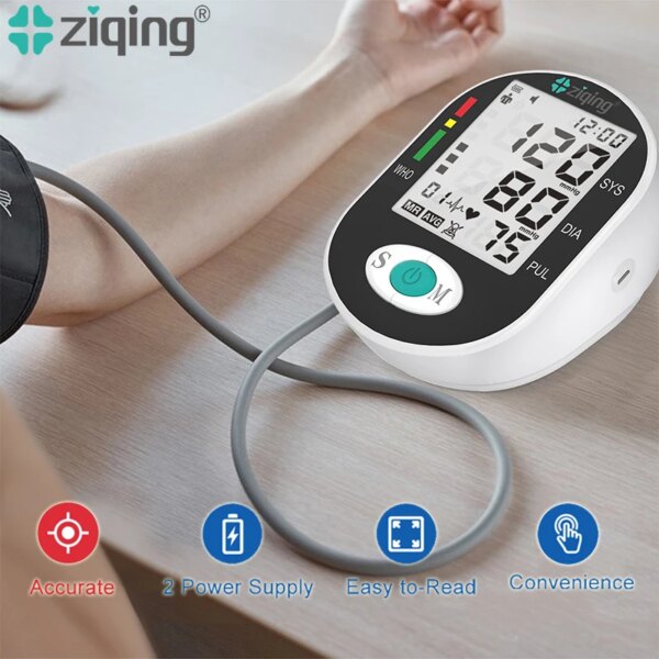 ZIQING Digital LCD Upper Arm tensiometers Blood Pressure Monitor Heart rate Meter Large Cuff Sphygmomanometer Portable Tonometer