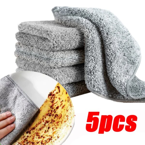 1/5PC Bamboo Charcoal Dishcloth Microfiber Non-stick Oil Towel Rag Household Absorbent Window Cleaning Cloth Kitchen Accessories