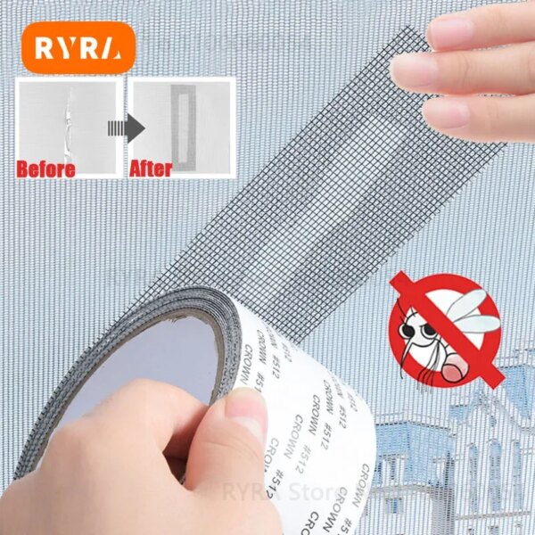 Window Screen Repair Tape Self Adhesive Mesh Tape Net Door Fix Patch Anti Insect Mosquito Mesh Broken Holes Repairing Fly Mesh