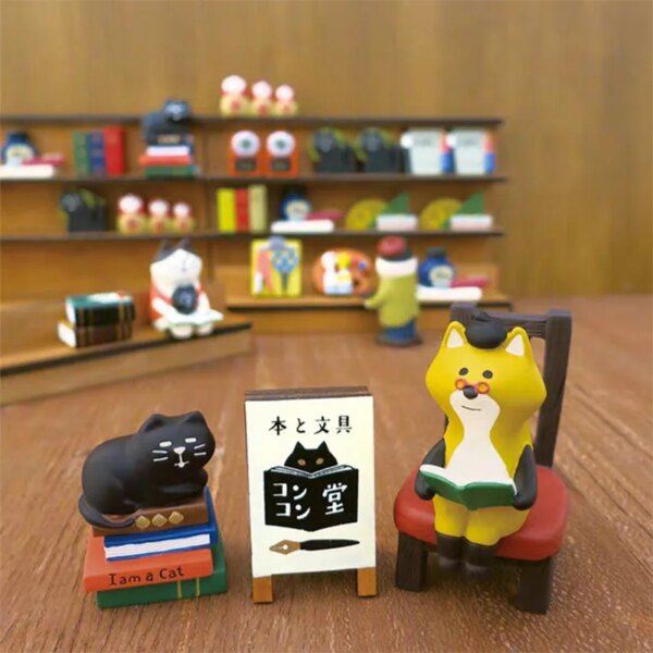 1pc Japan Zakka Cat Bookstore Scene Decoration Bookshelf Decoration Collectible Home Decor Resin Craft Toy Japan DIY Ornaments