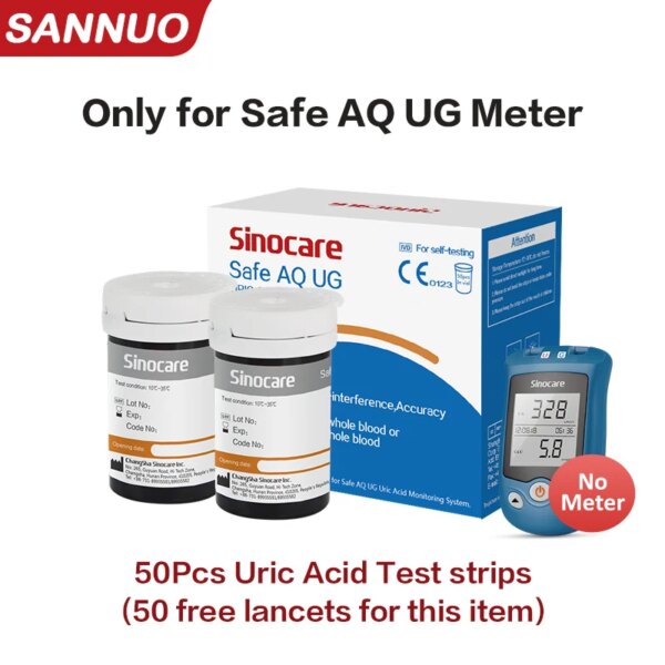 [25PCS/50PCS/100PCS] Sinocare Uric Acid Test Strips Blood Glucometer Meter Test Strips for Safe AQ UG only