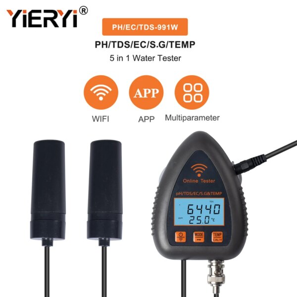 Yieryi Tuya WIFI Smart PH Meter PH TDS EC S.G Temp Water Quality Tester Online Aquarium Pool Hydroponics Data Logger Monitor