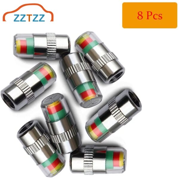 ZZTZZ 32-36PSI TPMS Tire Pressure Monitor Valve Stem Cap Tyre Sensor Indicator  3 Color Eye Alert 8PCS